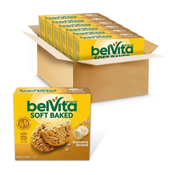 belVita Soft Baked Banana Bread Breakfast Biscuits, 6 Boxes of 5 Packs (1 Biscuit Per Pack)