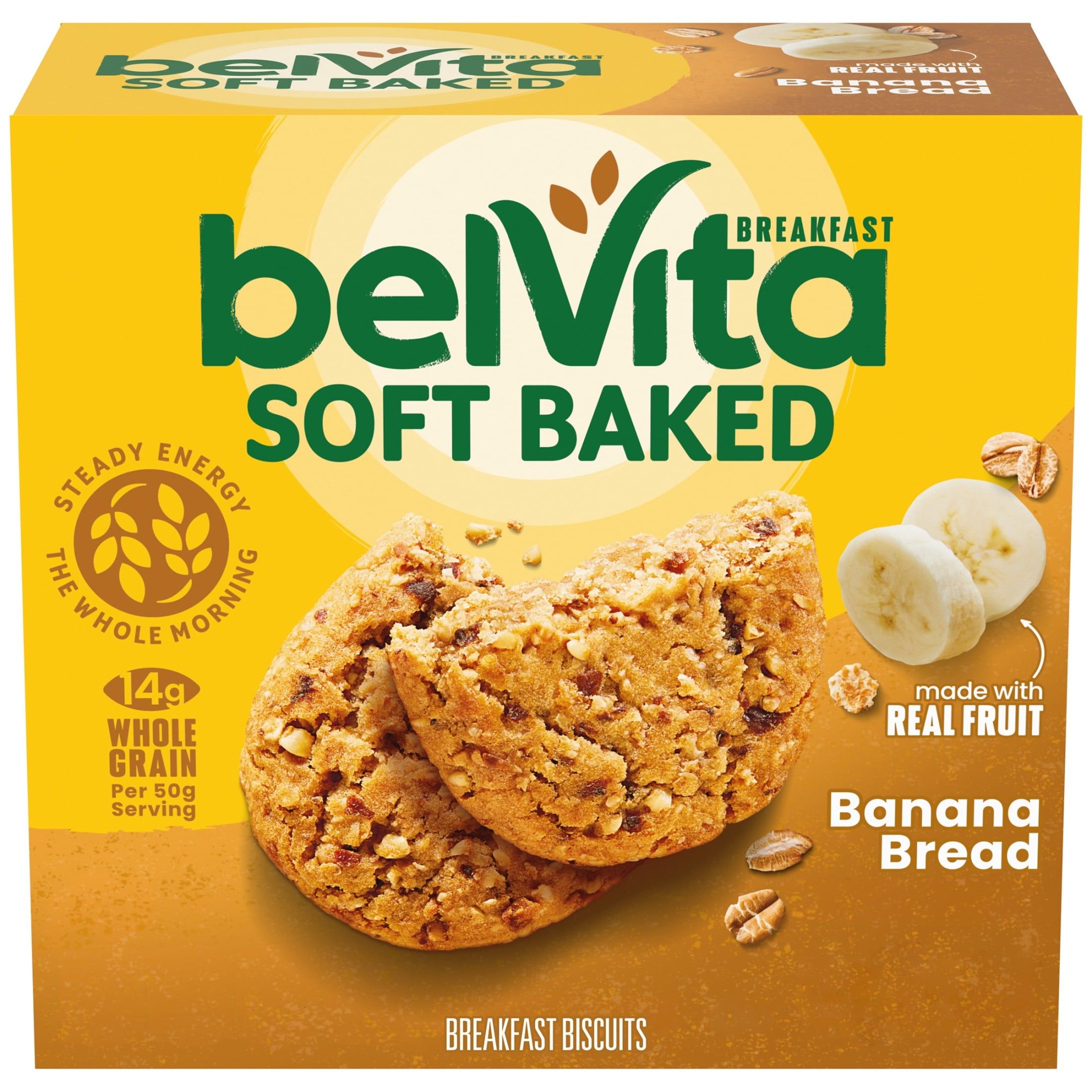 belVita Soft Baked Banana Bread Breakfast Biscuits, 5 Packs, Wholesome Grains, Chewy Cookies
