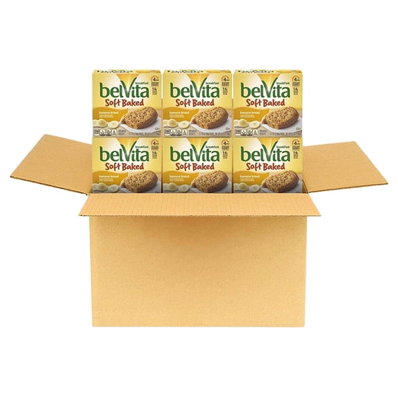belVita Soft Baked Breakfast Biscuits, Banana Bread Flavor, 6 Boxes Of 5 Packs (1 Biscuit Per Pack)