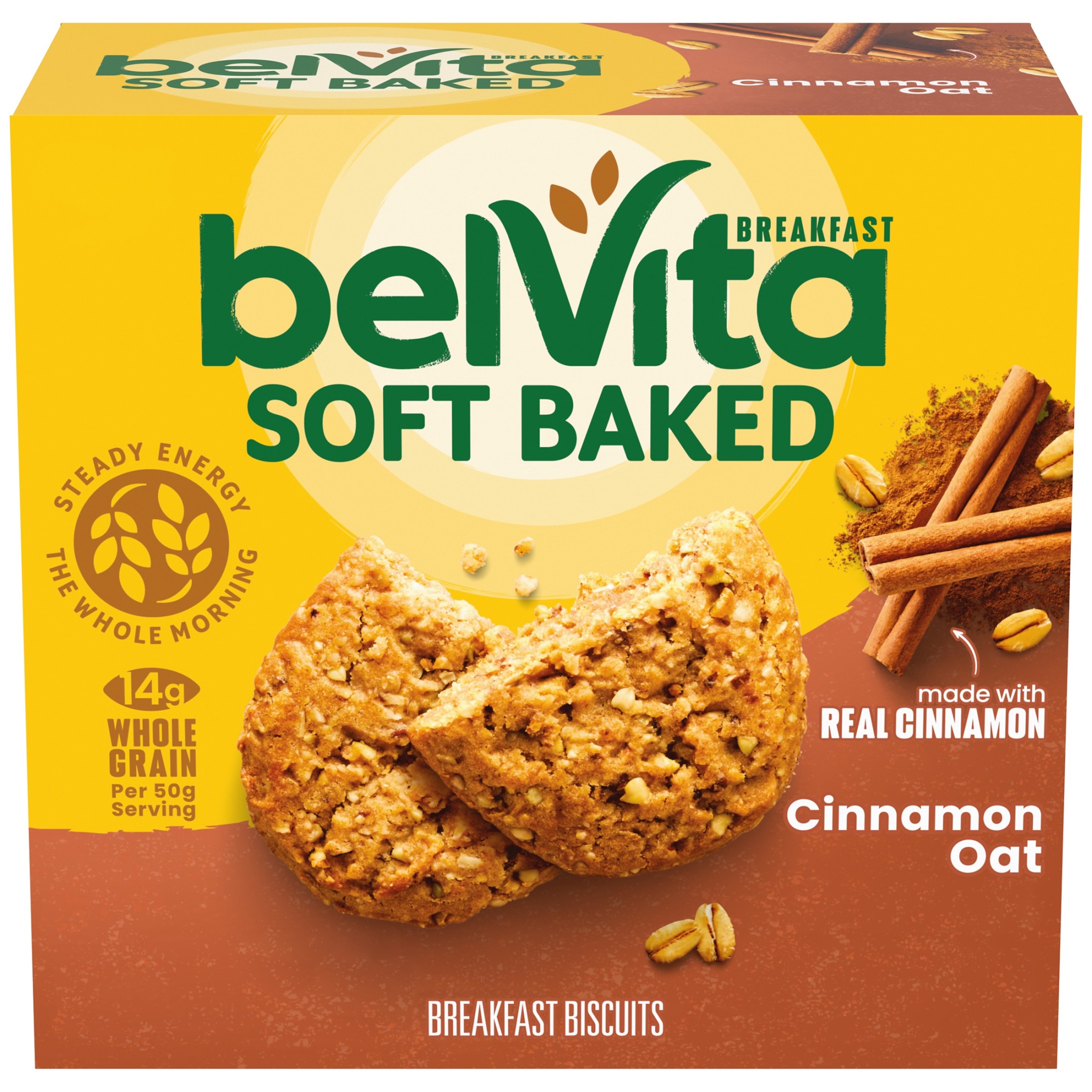 belVita Soft Baked Cinnamon Oat Breakfast Biscuits, Breakfast Bars, 5 Packs (1 Biscuit Per Pack)