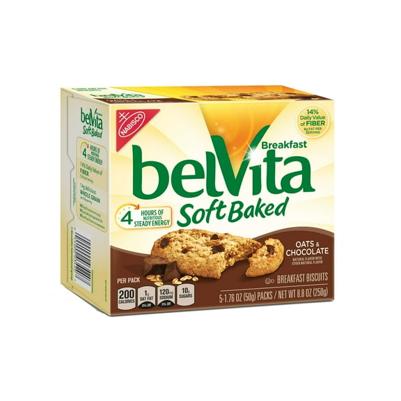 belVita Soft Baked Oats & Chocolate Breakfast Biscuits, 5 Packs (1 Biscuit Per (Pack of 4)