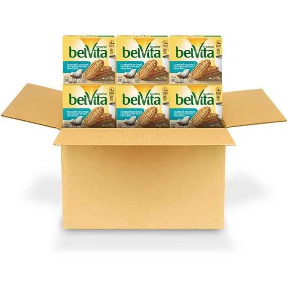 belVita Toasted Coconut Breakfast Biscuits, 6 Boxes of 5 Packs (4 Biscuits Per Pack)