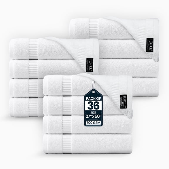 belem Forte Premium Bulk Bath Towels (27x50) | 700 GSM Hotel Bath Towels 36 Pieces/3 Dozen Wholesale Pack | 100% Combed Cotton Highly Absorbent White Bath Towels for Hotel, Spa & Resorts