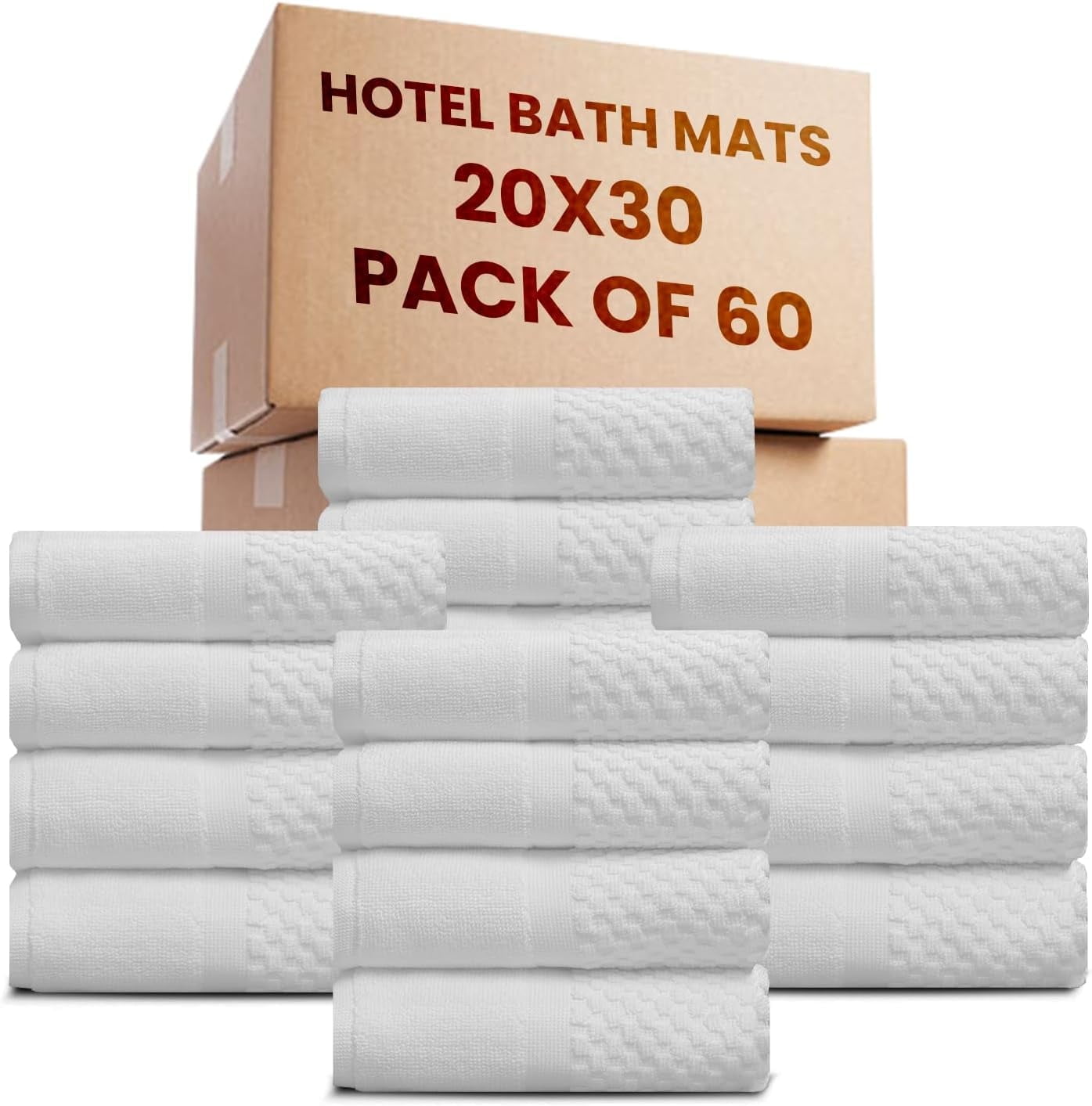 belem Everyday 60 White Hotel Bath Mats Bulk (20x30) - 5 Dozen Wholesale Economy Bath Mat Towel – Anti Slip Light Weight - Quick Drying & Machine Washable