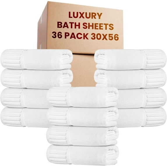 belem Luxury 36 White Large Bath Sheets Bulk (30x56) - 100% Cotton Towels - Save $149 in Bulk Bath Towels - Wholesale Towels in Bulk - Salon White Towels, Spa Towels and Gym Towels