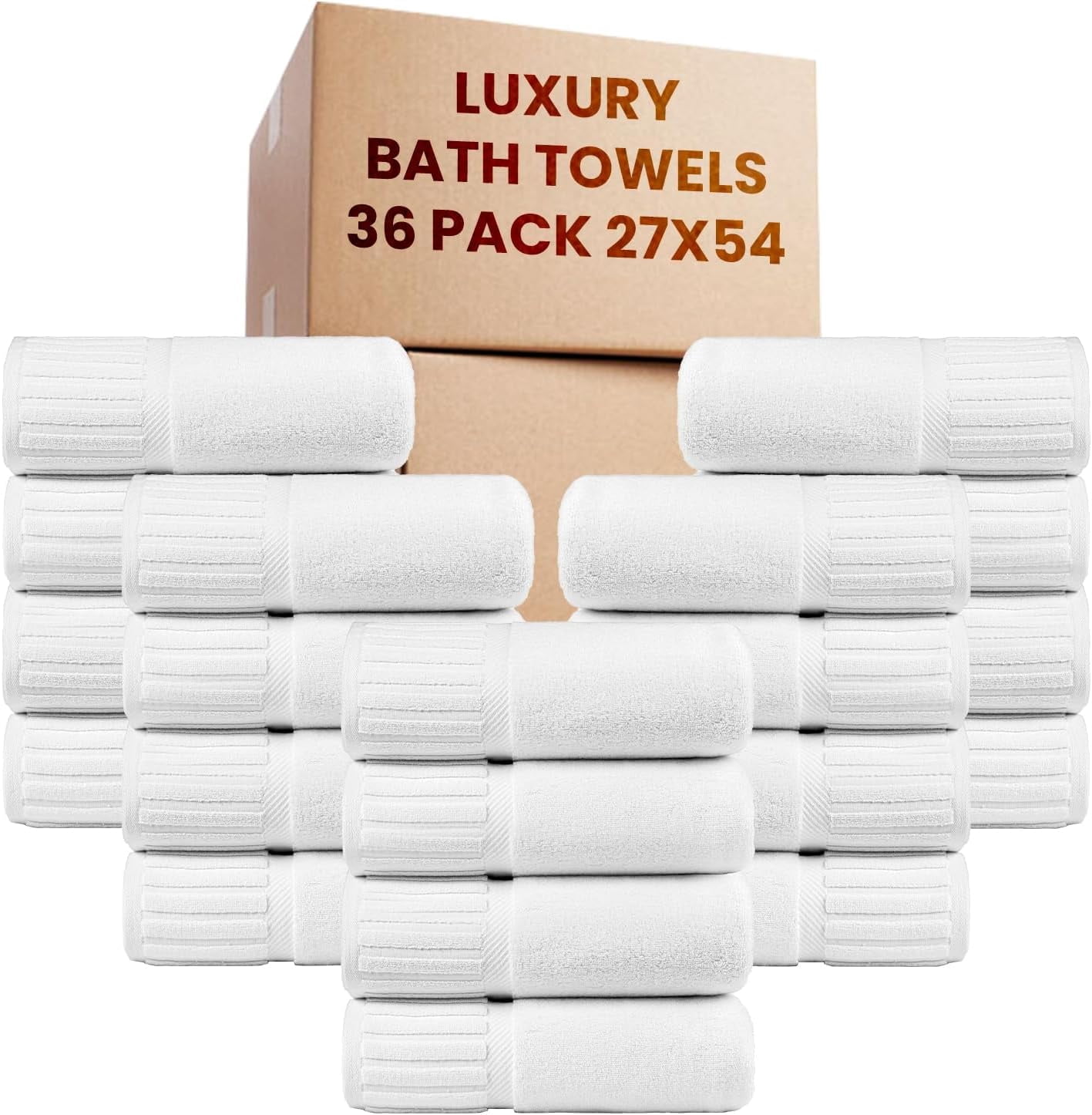 Ryotei Luxury Bath Towels Bulk – 36 Pack (27x54 Inch) White | 100% Combed Cotton | Ultra Soft, Plush & Quick Dry Large Towels for Spa, Gym, Resorts & Hotels