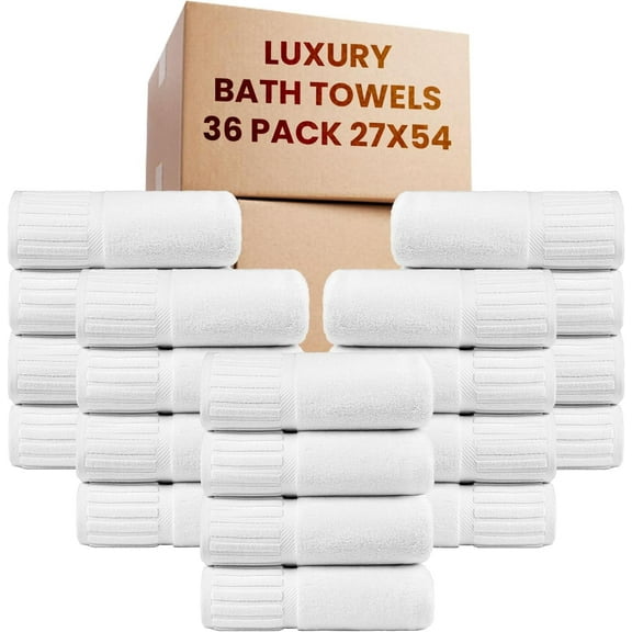 Ryotei Luxury Bath Towels Bulk – 36 Pack (27x54 Inch) White | 100% Combed Cotton | Ultra Soft, Plush & Quick Dry Large Towels for Spa, Gym, Resorts & Hotels