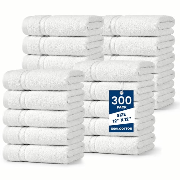 Belem Luxury Bulk Wash Cloths 12x12 - 300 Pack Premium 100% Ring Spun Cotton White Washcloths - Ultra Soft, Highly Absorbent & Hypoallergenic Face Towels - Durable for Hotels, Spas & Resorts