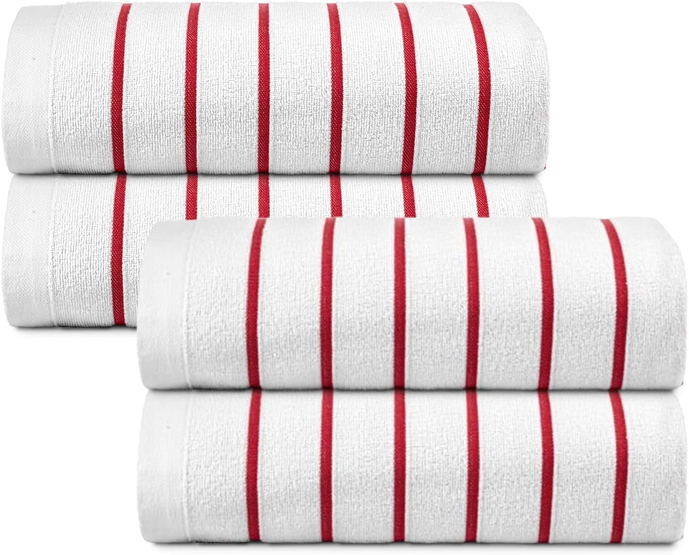 belem Red Horizontal Stripe Oversized Pool Towels Bulk 36x68-24 Pack Beach Towels Bulk - Highly Absorbent Spa & Hotel Bath Sheet - Quick Drying - Durable & Soft Towels in Bulk