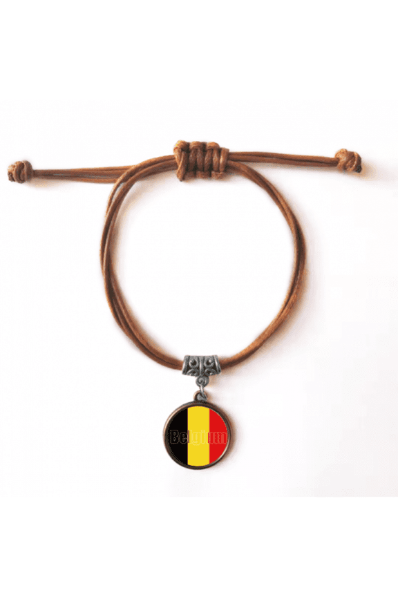 belgium country flag name bracelet leather hide wristband brown jewelry