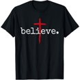 thumbnail image 1 of believe in cross christian saying T-ShirtMen and women can wear, black T-shirts, gifts. Age: M,L，XL 2XL, 3XL, 48XL, 1 of 4