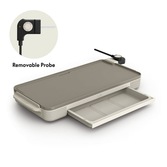 bella 10" x 20" Electric Griddle with Warming Tray, EverGood Ceramic Nonstick Coating & Removable Temperature Probe, Oatmilk