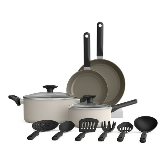 bella 12-Piece Ceramic Nonstick Cookware Set, Oatmilk