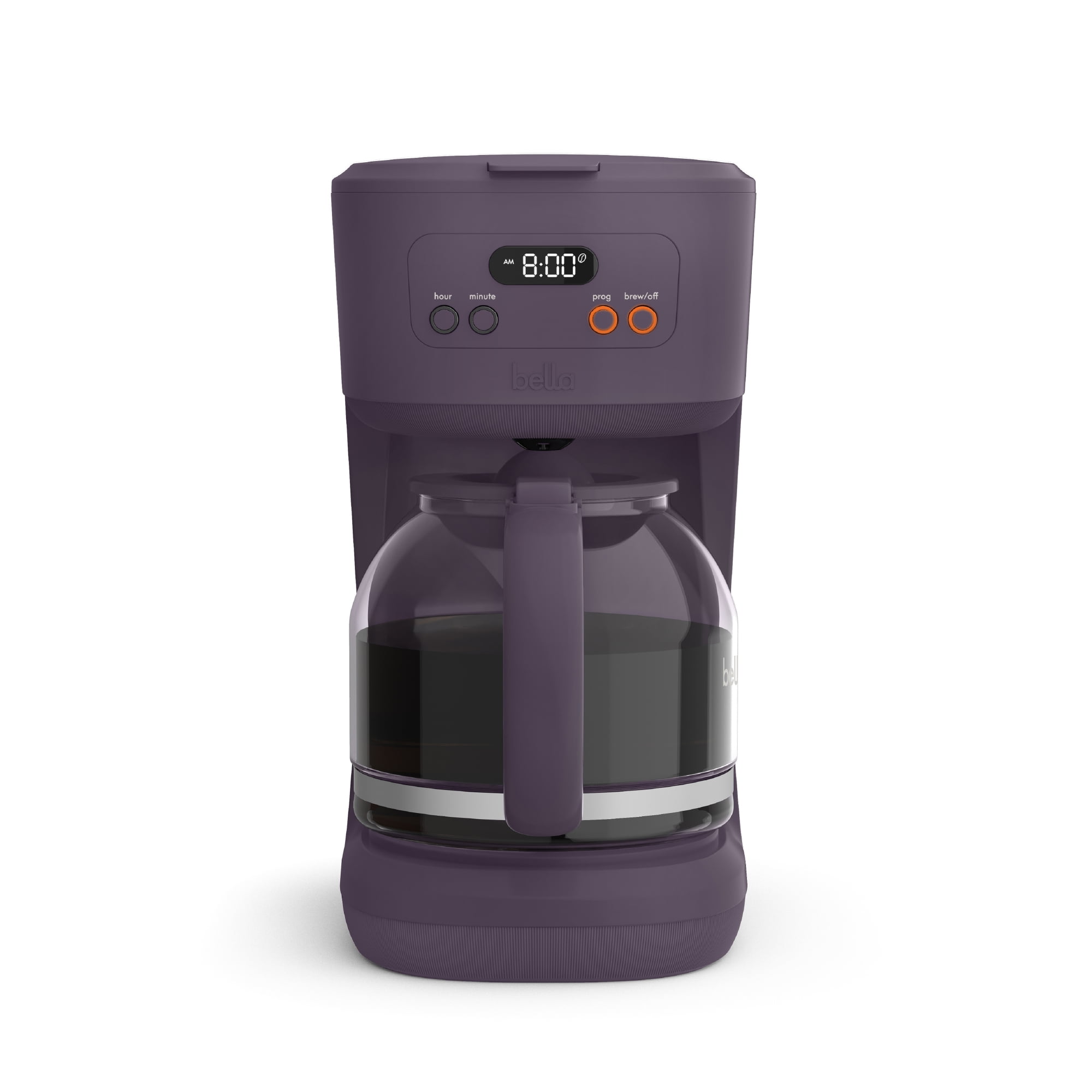 bella 12 Cup Programmable Drip Coffee Maker with Glass Carafe, Auto  Shut-Off, Plum