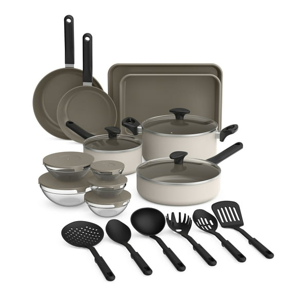 bella 21-Piece Ceramic Nonstick Cookware and Utensil Set, Oatmilk