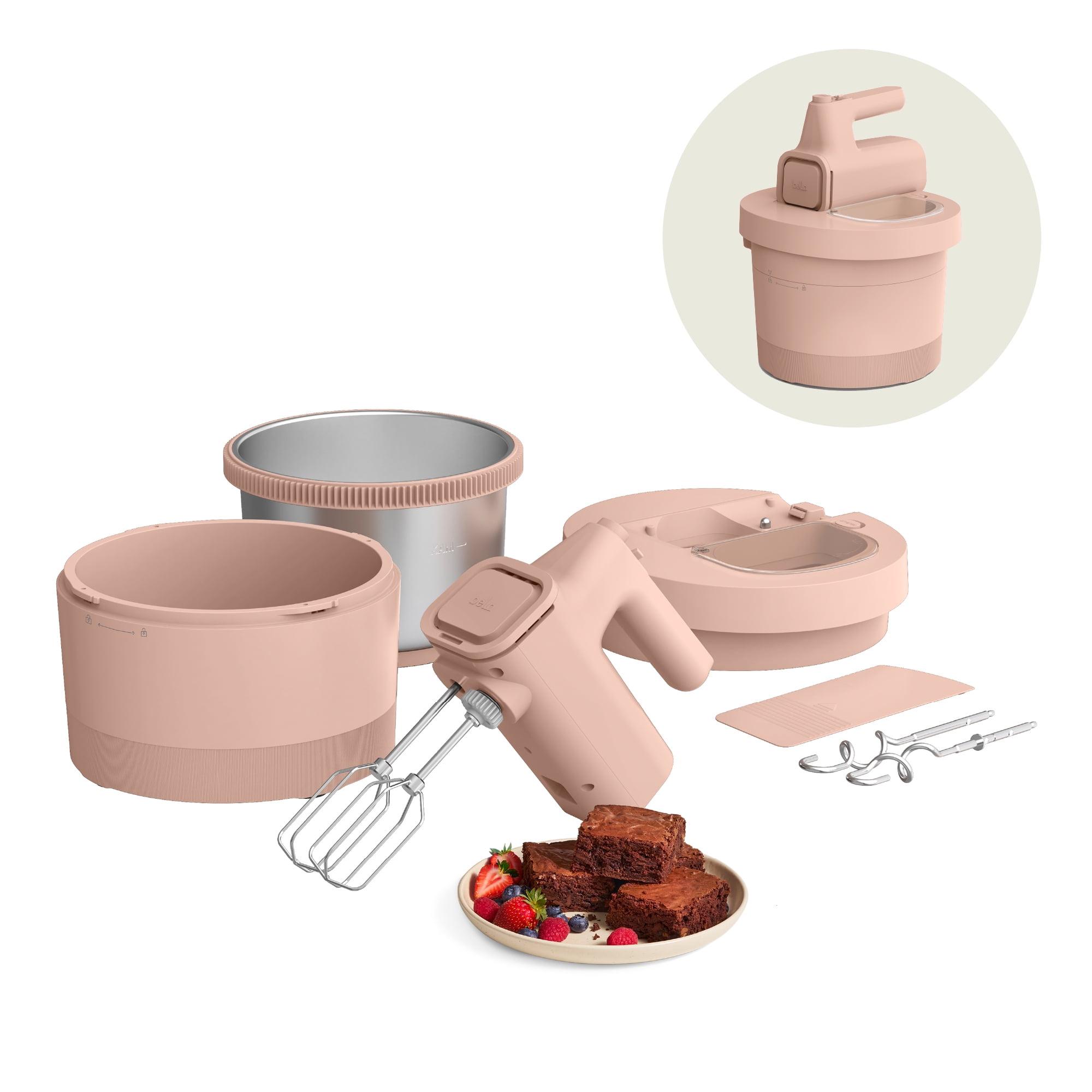bella 3.5 Qt Hand & Stand Mixer, 2 in 1 Electric Mixer with Bowl, Dough Hook, Whisk & Egg Beater, Blossom