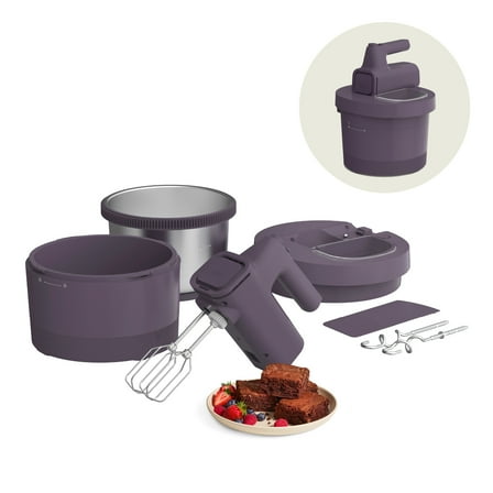 bella 3.5 Qt Hand & Stand Mixer, 2 in 1 Electric Mixer with Bowl, Dough Hook, Whisk & Egg Beater, Plum