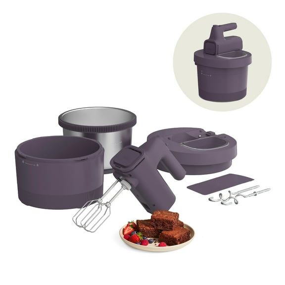 bella 3.5 Qt Hand & Stand Mixer, 2 in 1 Electric Mixer with Bowl, Dough Hook, Whisk & Egg Beater, Plum