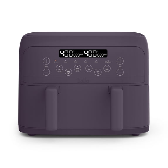 bella 4 Qt Dual Basket TriZone® Air Fryer with EverGood™ Ceramic Nonstick Coating, Removable Divider, Plum