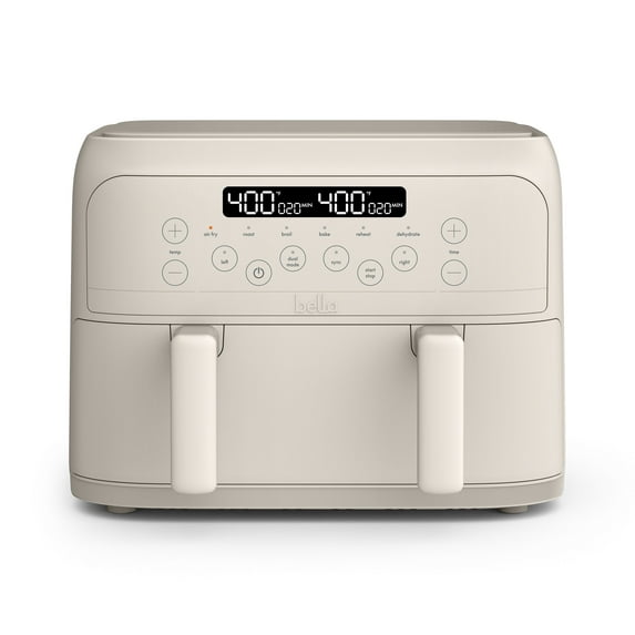 bella 4 Qt Dual Basket TriZone® Air Fryer with EverGood™ Ceramic Nonstick Coating, Removable Divider, Oatmilk