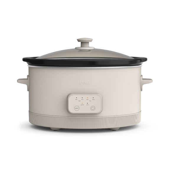 bella 6 Qt Digital Programmable Slow Cooker with Ceramic Nonstick Coating, Adjustable Temperature & Cooking Time, Dishwasher Safe Pot & Tempered Glass Lid, Oatmilk