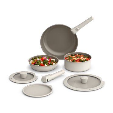 bella 8-Piece Piece Ceramic Nonstick Cookware Set with Removable Handles, Oatmilk