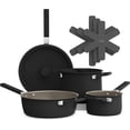 thumbnail image 1 of bella 9 Piece Ceramic Nonstick Cookware Set, Fits-anywhere, Stackable Design, Cool Touch Handles, Black, 1 of 7