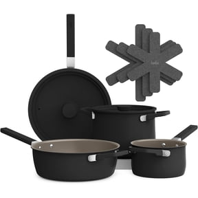 bella 9 Piece Ceramic Nonstick Cookware Set, Fits-anywhere, Stackable Design, Cool Touch Handles, Black