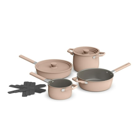 Bella - Fits-anywhere Kitchenware: 9-Piece Store More Ceramic Nonstick Cookware Set - Blossom