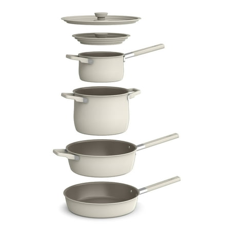 Bella - Fits-anywhere Kitchenware: 9-Piece Store More Ceramic Nonstick Cookware Set - Oatmilk