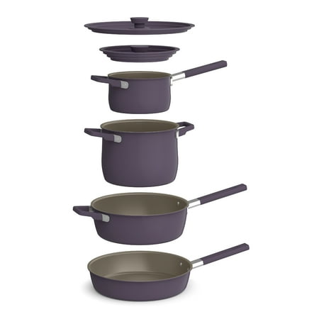 Bella - Fits-anywhere Kitchenware: 9-Piece Store More Ceramic Nonstick Cookware Set - Plum