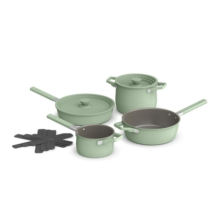 Bella - Fits-anywhere Kitchenware: 9-Piece Store More Ceramic Nonstick Cookware Set - Seaglass