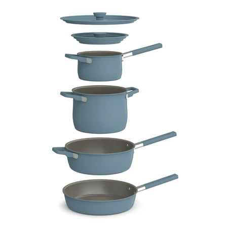 Bella - Fits-anywhere Kitchenware: 9-Piece Store More Ceramic Nonstick Cookware Set - Surf