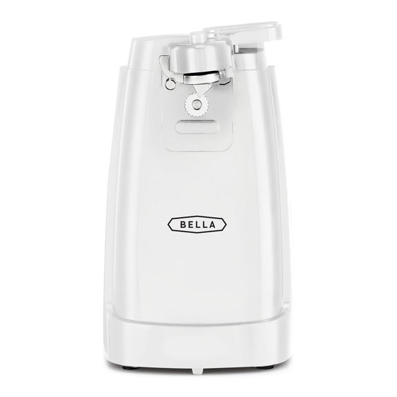 bella Electric Can Opener and Knife Sharpener, Removable Cutting Lever, Cord Storage, Stainless Steel Blade, White
