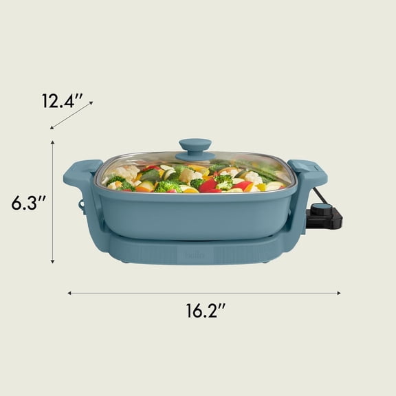 bella Make & Take Electric Skillet, Fits-anywhere ™   kitchenware, EverGood ™   Ceramic Coating, Adjustable Temperature & Dishwasher-Safe Tempered Glass Lid, Cast Aluminum Base, 1200 Watt, Surf