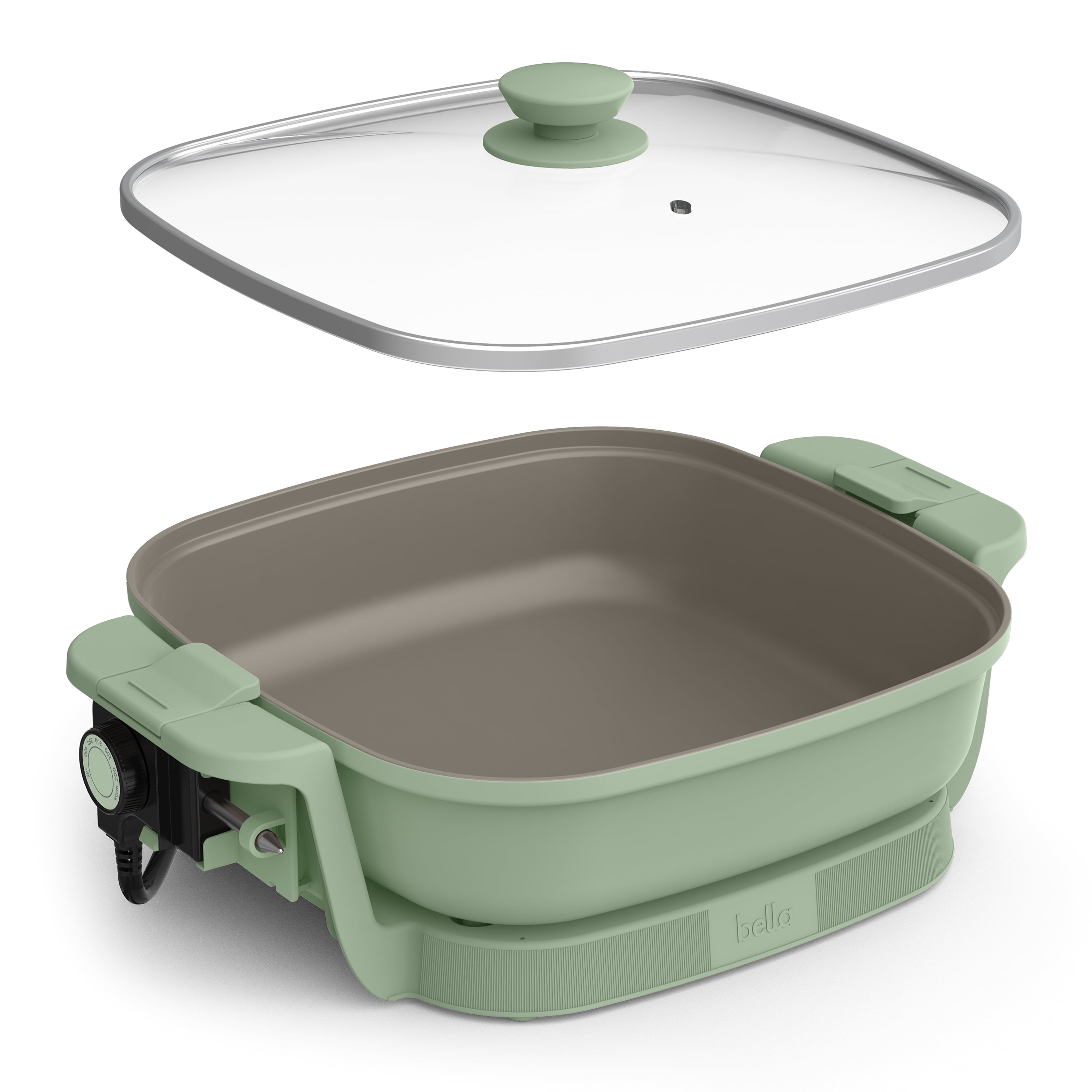 bella 12" Make & Take Electric Skillet with EverGood™ Ceramic Nonstick Coating, Adjustable Temperature, Dishwasher-Safe Glass Lid, Seaglass