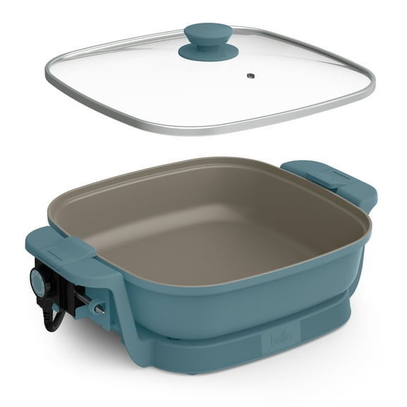 bella 12" Make & Take Electric Skillet with EverGood™ Ceramic Nonstick Coating, Adjustable Temperature, Dishwasher-Safe Glass Lid, Surf