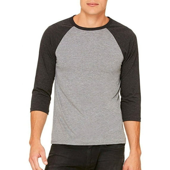 bella + canvas unisex 3/4-sleeve baseball t-shirt, 2xl, gry/char-blk tri