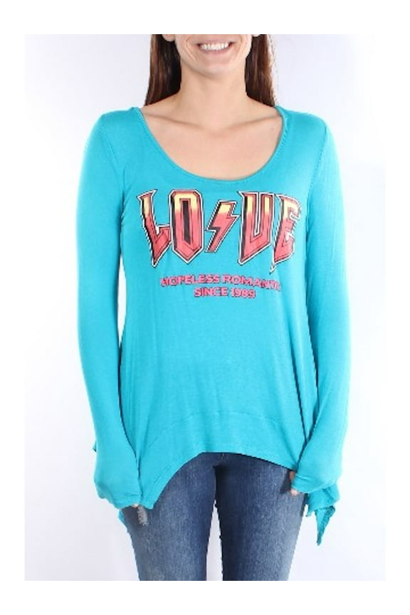 Womens Turquoise Long Sleeve Scoop Neck T-Shirt Size: S