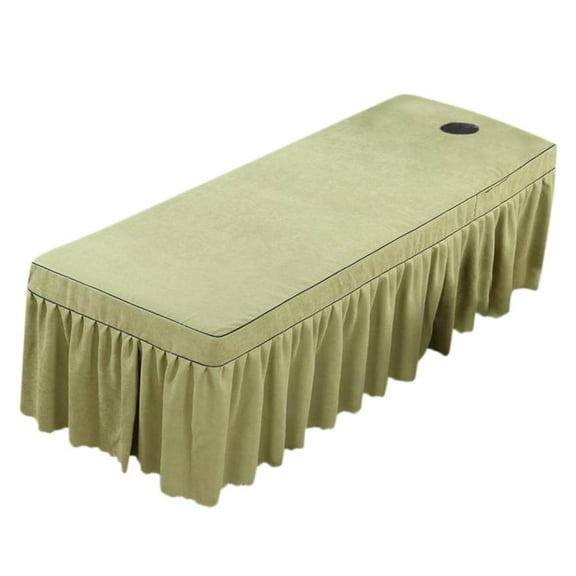 belle face Bed Cover Massage Table Skirt Cotton Valance Sheet for Square Head Cosmetic Beds With Hole 75x31inch Green