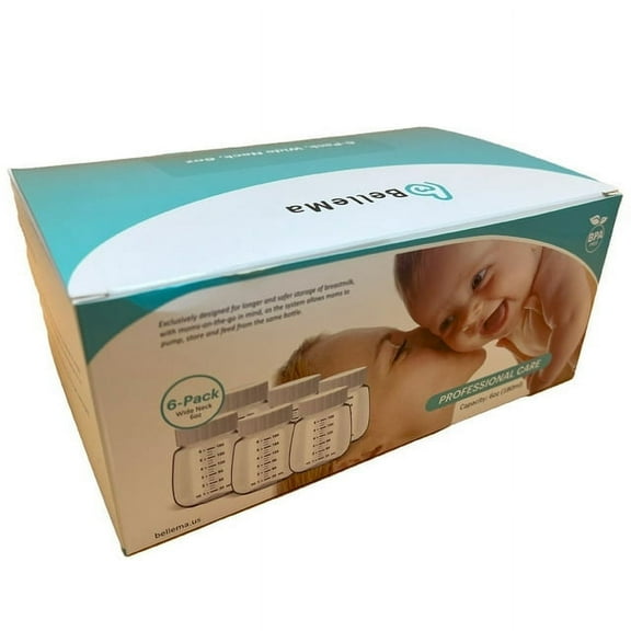 bellema milk storage bottles, 6oz, wide-neck, 6-pack