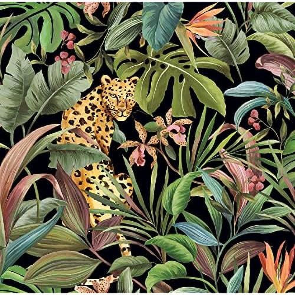 designs tropical leopard peel and stick wallpaper (black)