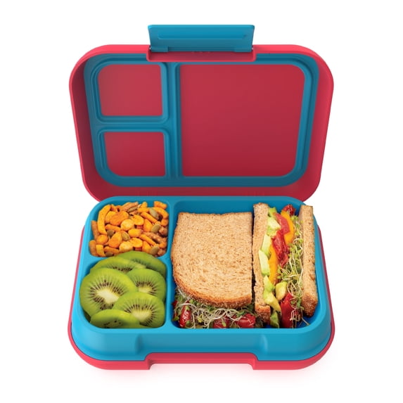 Bentgo® Pop - Leak-Proof Lunch Box & Removable Divider for Ages 8+ & Teens - Lunch Container Holds 5 Cups of Food; 3-4 Compartments; Microwave/Dishwasher Safe; 2 Year Warranty (Flame Red/Turquoise)
