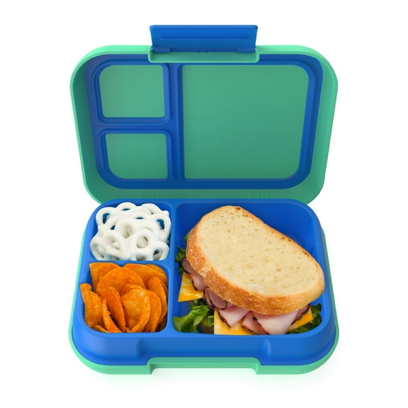 Bentgo® Pop - Leak-Proof Lunch Box & Removable Divider for Ages 8+ & Teens - Lunch Container Holds 5 Cups of Food; 3-4 Compartments; Microwave/Dishwasher Safe; 2 Year Warranty (Spring Green/Blue)
