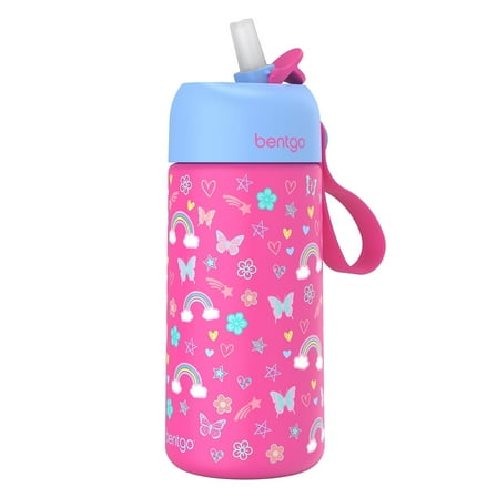 bentgo Stainless Steel Double Wall Insulated Water Bottle 14 oz. Rainbow & Butterflies (BGKSTBL-RBO)