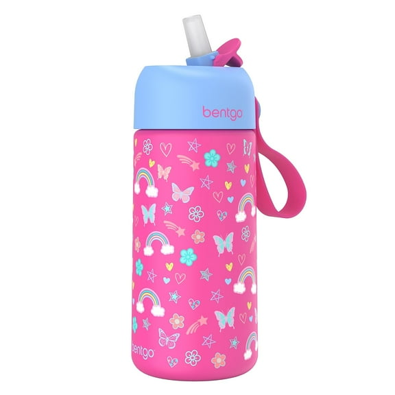bentgo Stainless Steel Double Wall Insulated Water Bottle 14 oz. Rainbow & Butterflies (BGKSTBL-RBO)