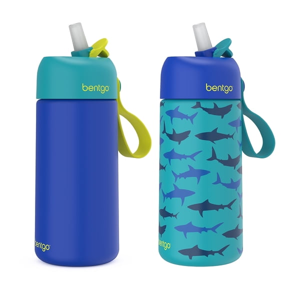 Bentgo Stainless Steel Double Wall Insulated Water Bottle 14 oz. Shark & Teal Fin Character