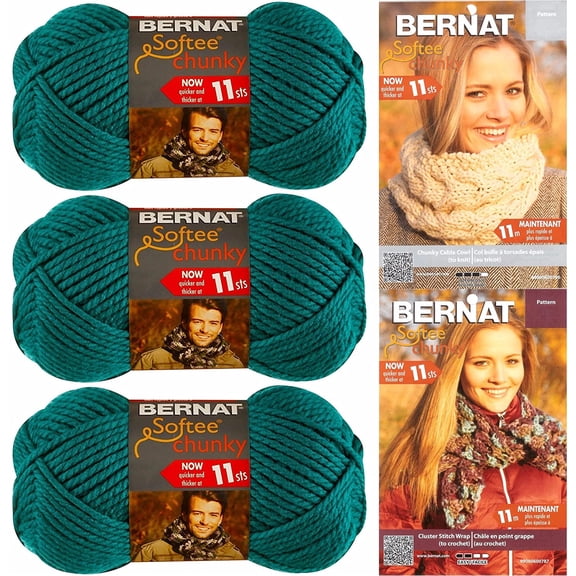 Bernat Softee Chunky Yarn Bundle Super Bulky #6, 3 Skeins Emerald 28200