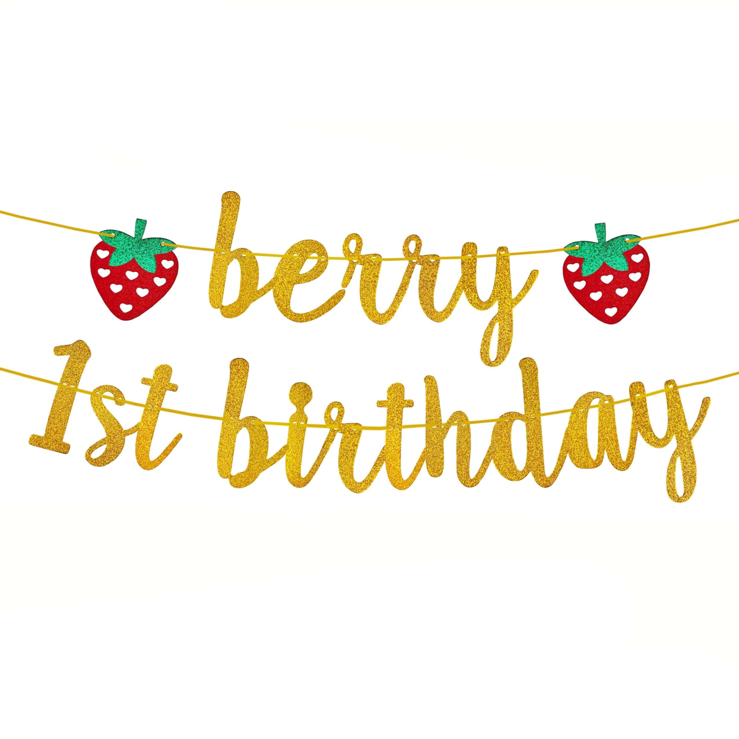 berry birthday banner Decor Strawberry first Birthday Cupcake Toppers ...