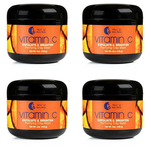 berry moon anti-aging vitamin c clay mask for rough skin, clogged pores, wrinkles, dark spots. with hyaluronic acid, ferulic acid and argan oil. large 5oz jar Pack of 4